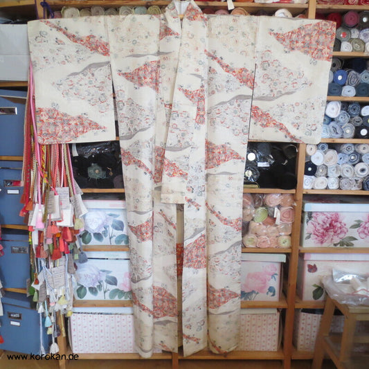 feine Blütenmuster Hitoe Fein Seiden Lurex Jacquard Kimono