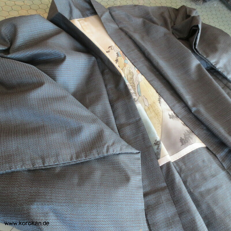 Männer Haori Kimono Jacke Tsumugi Seide, Seidenfutter mit Landschaft