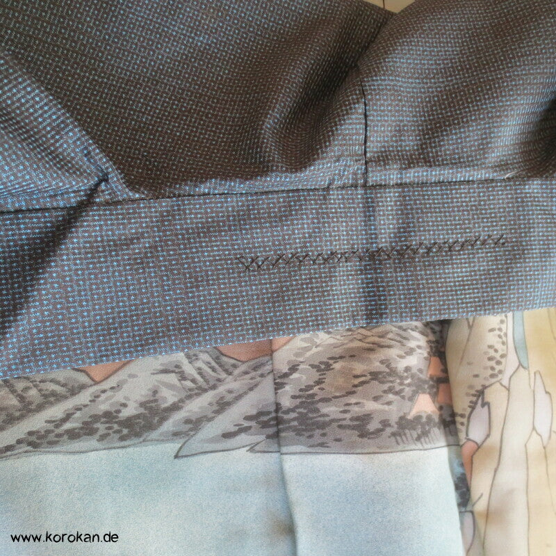 Männer Haori Kimono Jacke Tsumugi Seide, Seidenfutter mit Landschaft