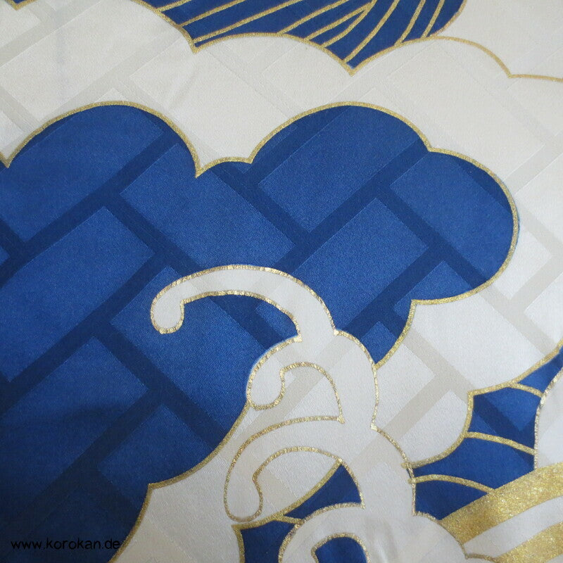 wildes Meer - Wellen, Stickerei, Goldfäden Furisode Seidendamast Kimono