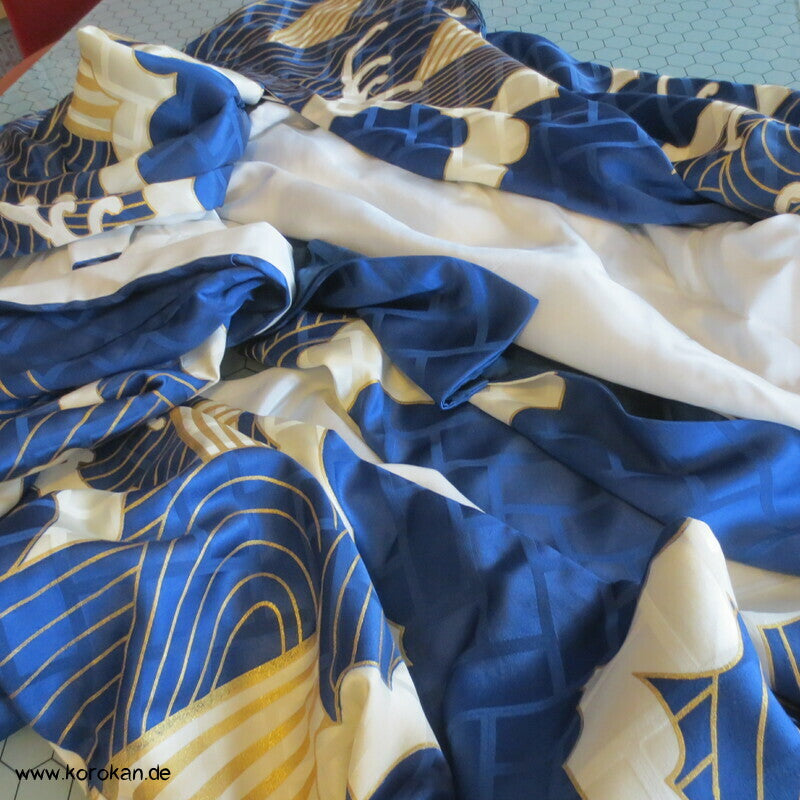 wildes Meer - Wellen, Stickerei, Goldfäden Furisode Seidendamast Kimono
