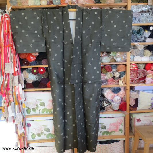 olivgrau kleine Karos Meisen Seiden Kimono