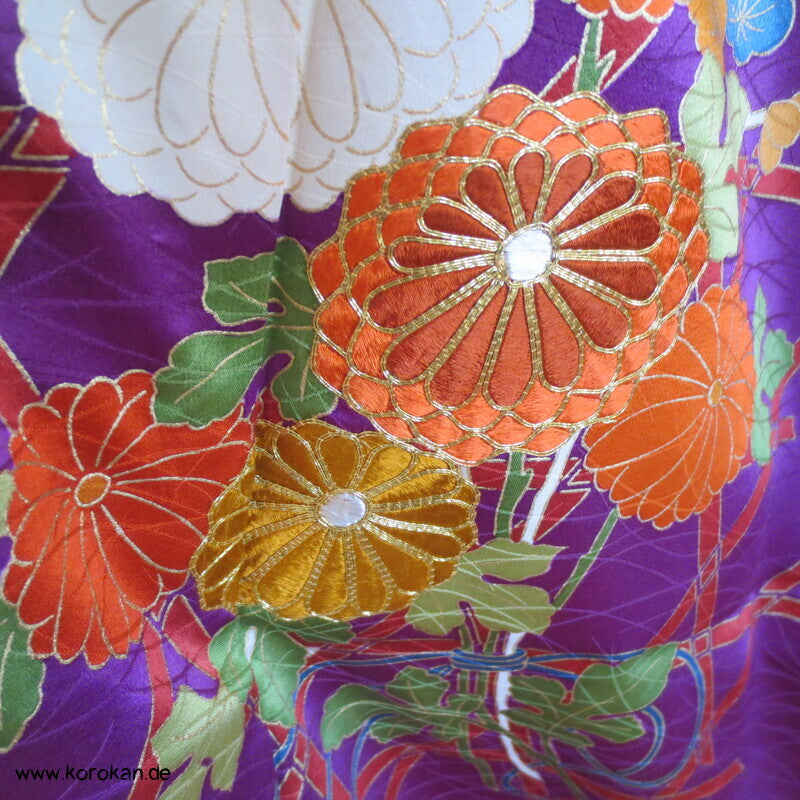 Blüten in Bambusgitter Seidendamast Homongi Kimono