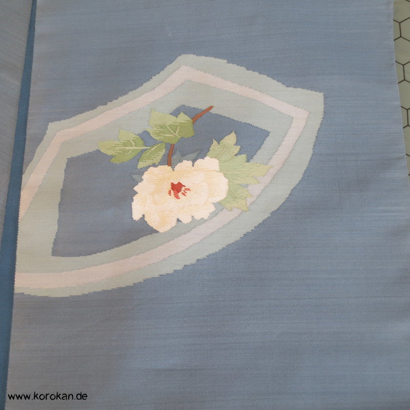 blaugrau mit Rosen Fukuro / Nagoya Obi