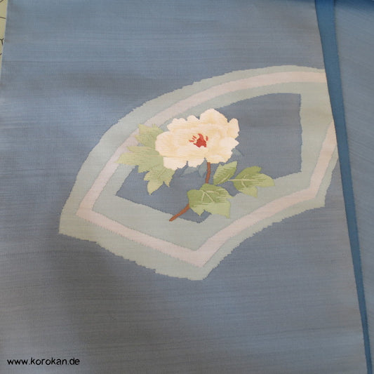 blaugrau mit Rosen Fukuro / Nagoya Obi