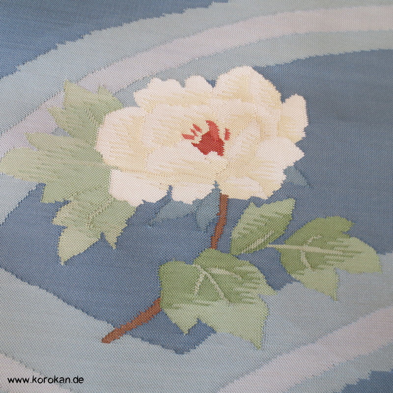 blaugrau mit Rosen Fukuro / Nagoya Obi
