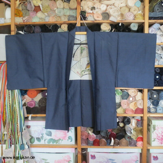 blaue Kikko Kasuri Tsumugi Seiden Haori Jacke