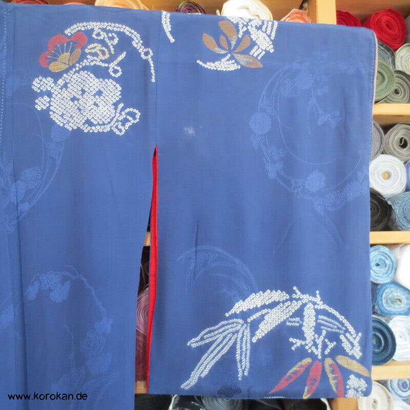 antiker Rinzu Seiden Damast Homongi Kimono, bestickt, Shibori