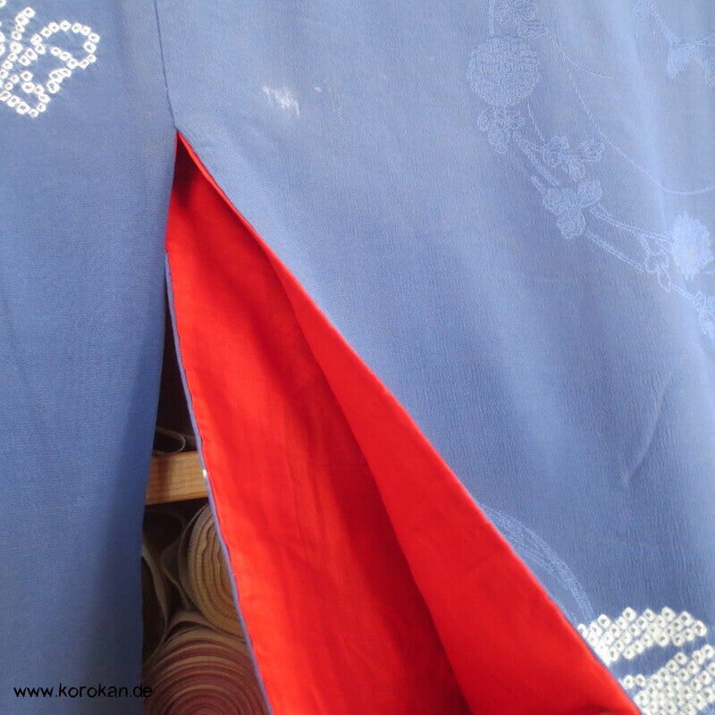antiker Rinzu Seiden Damast Homongi Kimono, bestickt, Shibori