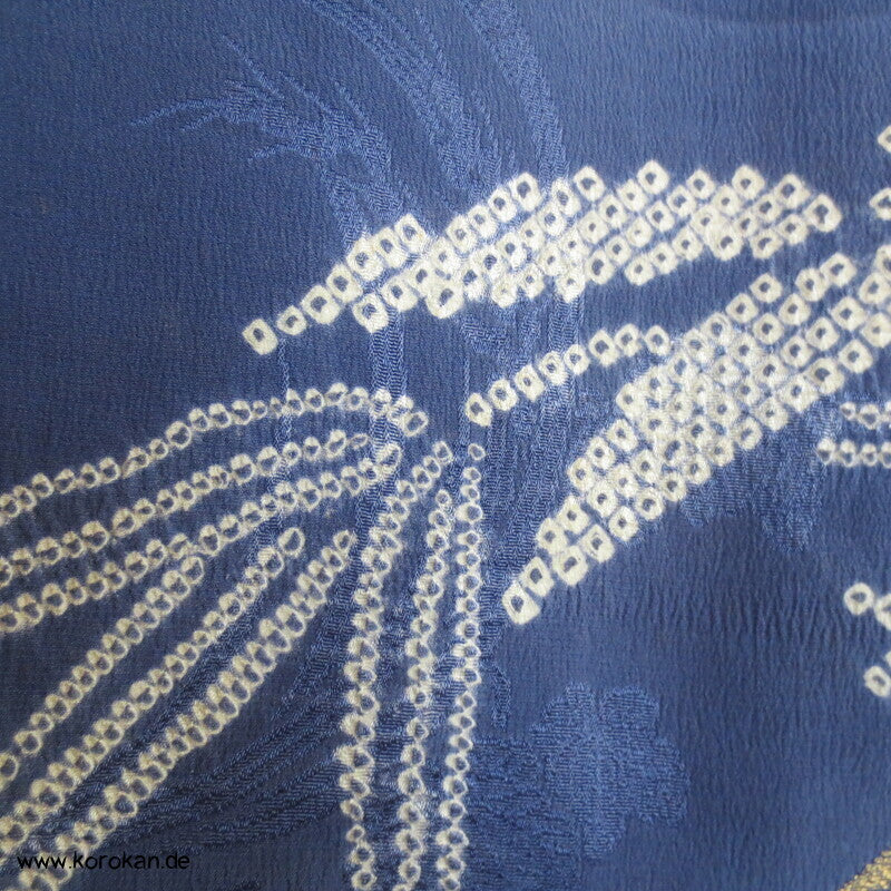 antiker Rinzu Seiden Damast Homongi Kimono, bestickt, Shibori