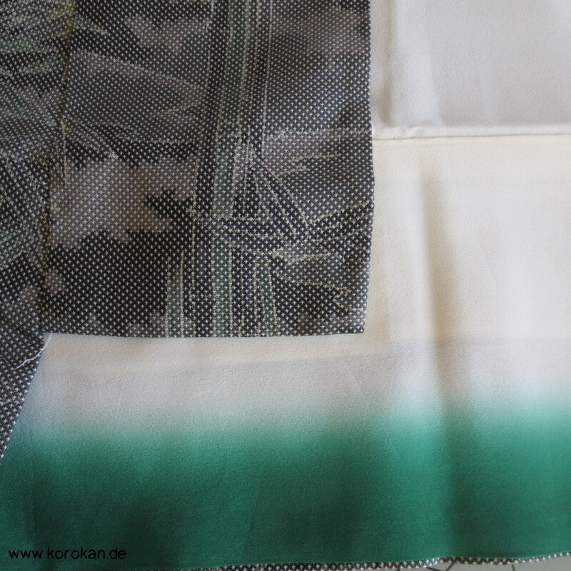 gewebtes Bambusmuster in grauer Tsumugi Seiden Kimono