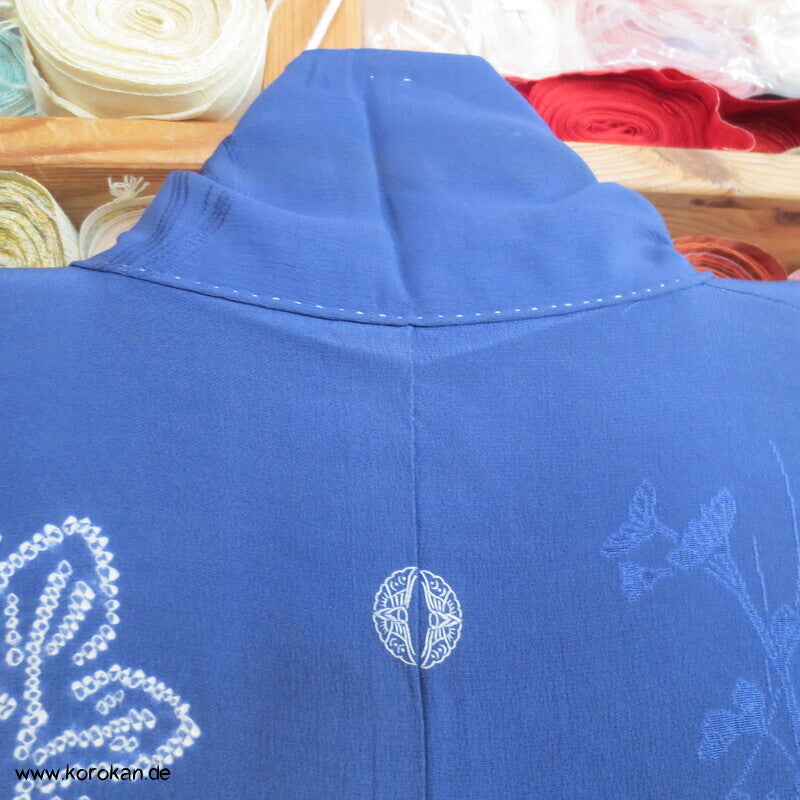 antiker Rinzu Seiden Damast Homongi Kimono, bestickt, Shibori