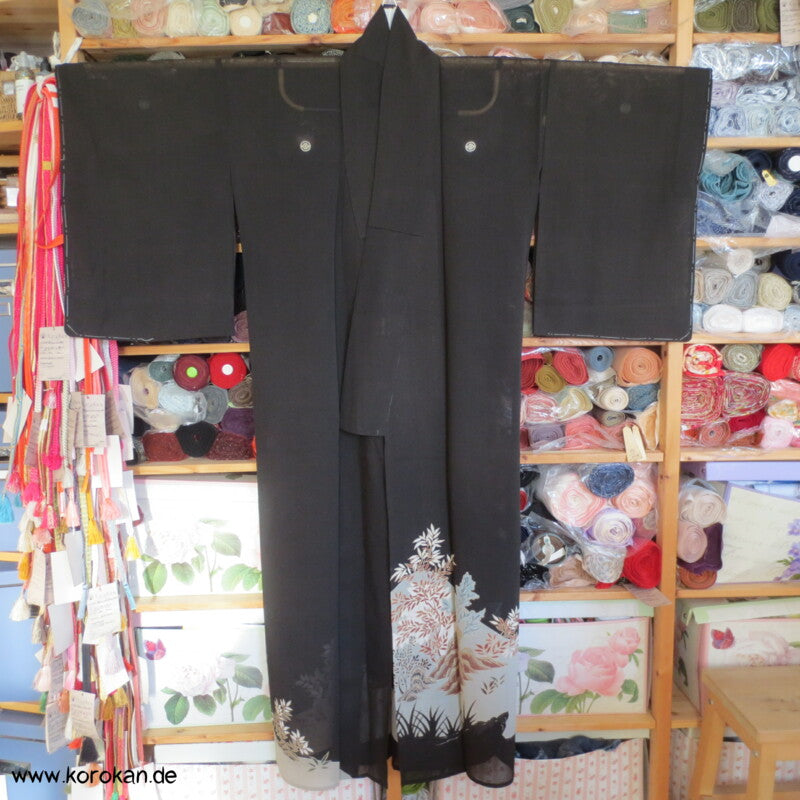 Felsenlandschaft antiker Tomesode Kimono, Rho Seide - halbtransparent