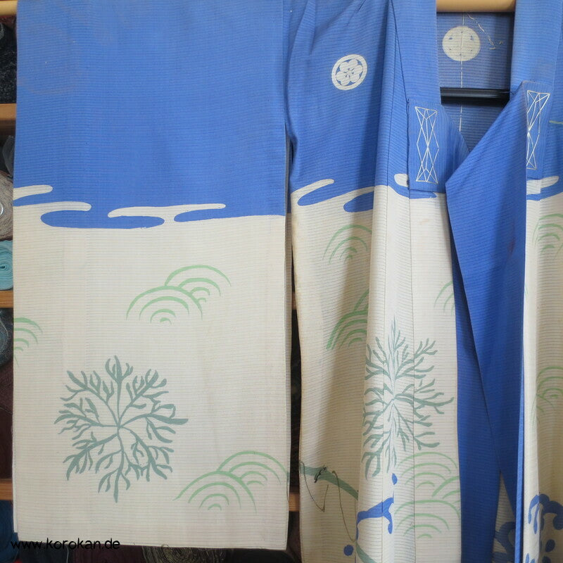 antiker Kimono Juban für kleine Jungen, Brasse, Angel, Korb