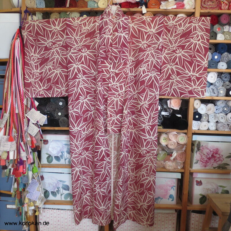 Bambusmuster Hitoe Kimono, Rho Seide, breit, frisch gewaschen, XL