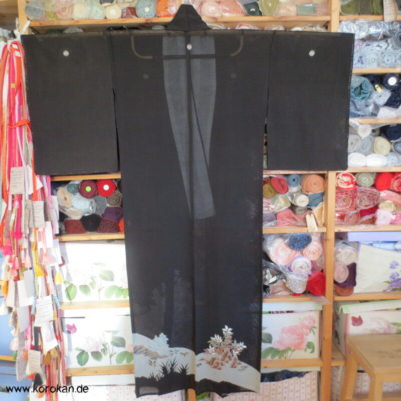 Felsenlandschaft antiker Tomesode Kimono, Rho Seide - halbtransparent