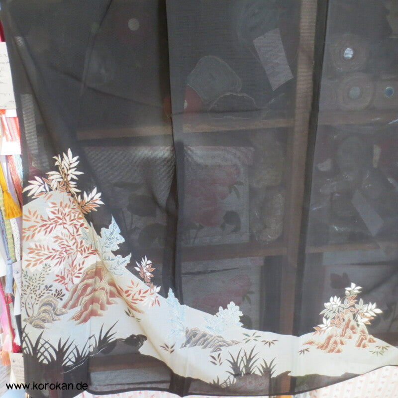 Felsenlandschaft antiker Tomesode Kimono, Rho Seide - halbtransparent