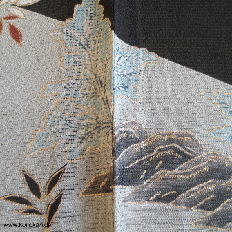 Felsenlandschaft antiker Tomesode Kimono, Rho Seide - halbtransparent