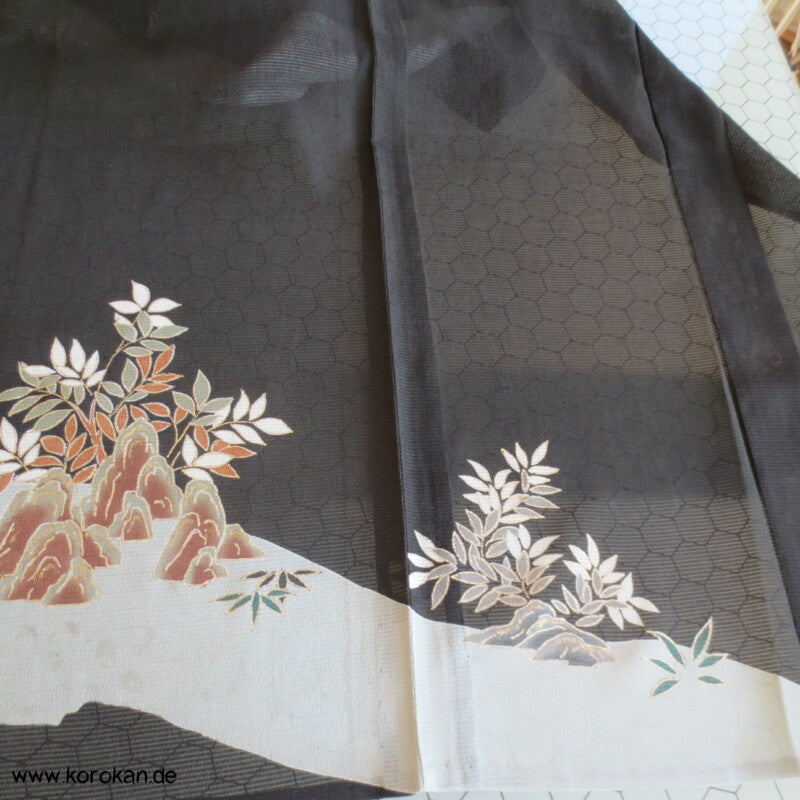 Felsenlandschaft antiker Tomesode Kimono, Rho Seide - halbtransparent