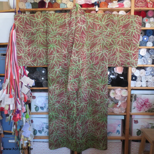 Bambusmuster Hitoe Kimono, Rho Seide, breit, frisch gewaschen, XL