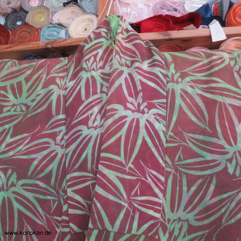 Bambusmuster Hitoe Kimono, Rho Seide, breit, frisch gewaschen, XL