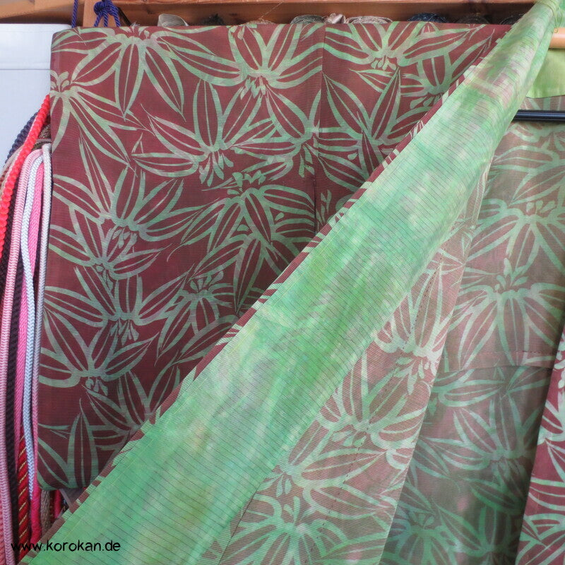 Bambusmuster Hitoe Kimono, Rho Seide, breit, frisch gewaschen, XL