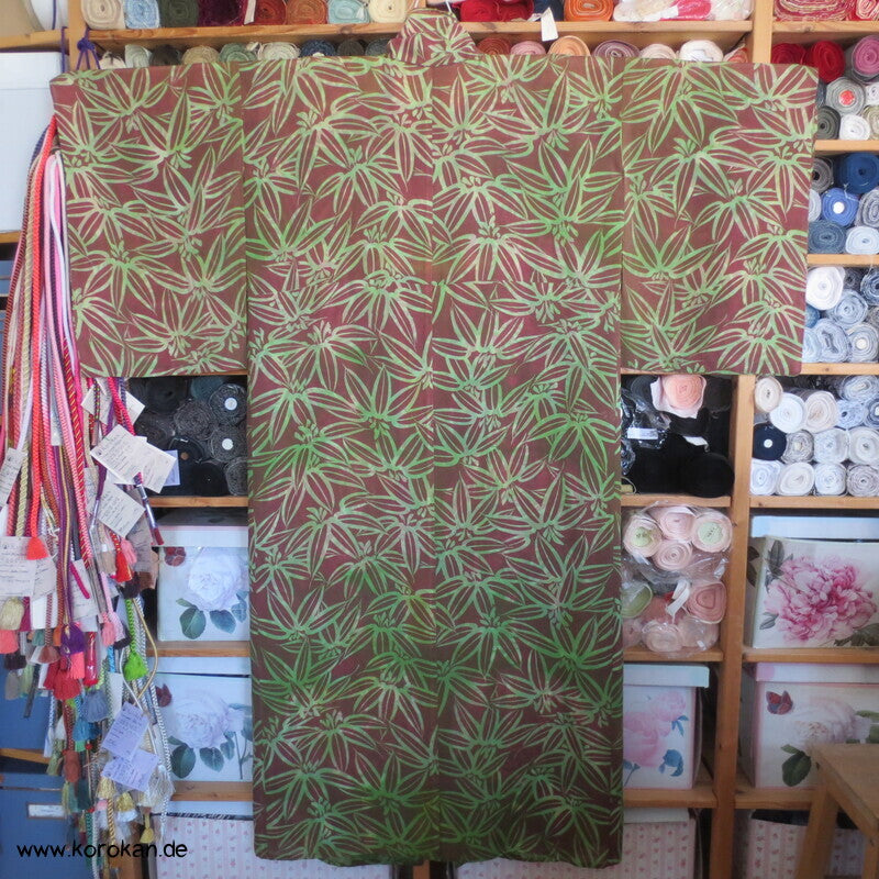 Bambusmuster Hitoe Kimono, Rho Seide, breit, frisch gewaschen, XL