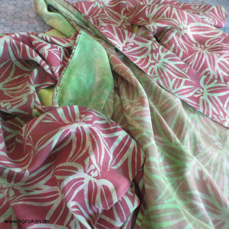 Bambusmuster Hitoe Kimono, Rho Seide, breit, frisch gewaschen, XL
