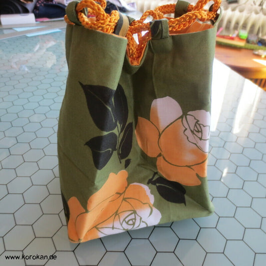 Kinchaku Zugbeutel - Tasche gelbe Rosen Baumwolle für Yukata Kimono