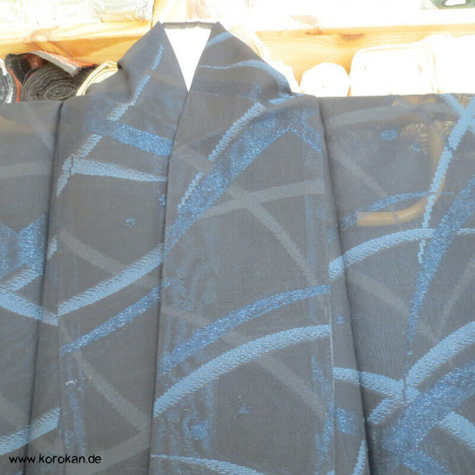 glitzernde blaue Gräser, Hitoe Kimono, halbtransparent Sha Seide