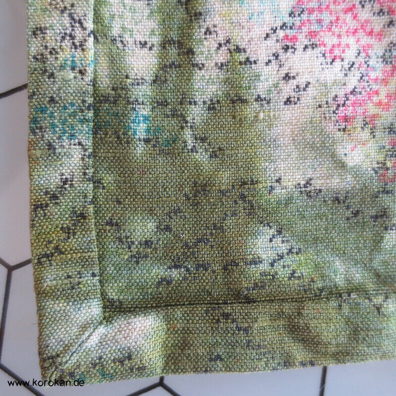 moos gebatikter Blumen Kasuri Tsumugi Hitoe Kimono, sehr groß
