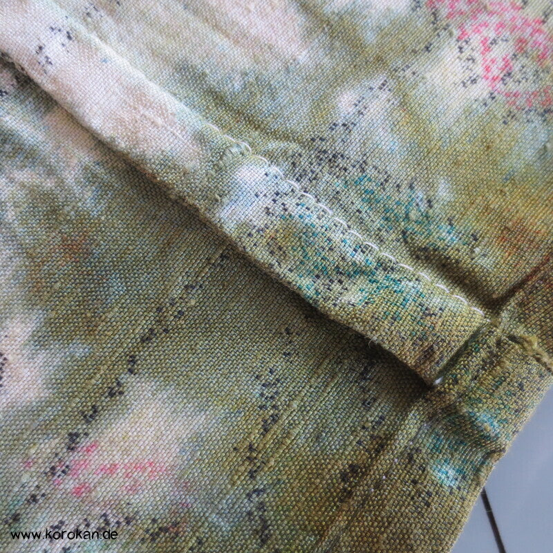 moos gebatikter Blumen Kasuri Tsumugi Hitoe Kimono, sehr groß