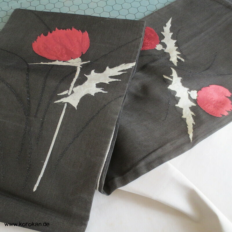 Distel auf anthrazit Sommer Nagoya / Fukuro Obi