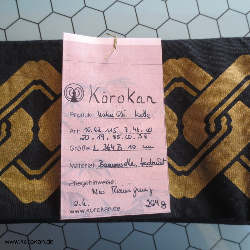 Kaku Männer Obi Gürtel schwarze Baumwolle mit goldenem Kettendruck