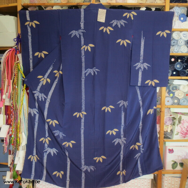 Shibori Bambusmuster, blauvioletter Seiden Homongi Kimono