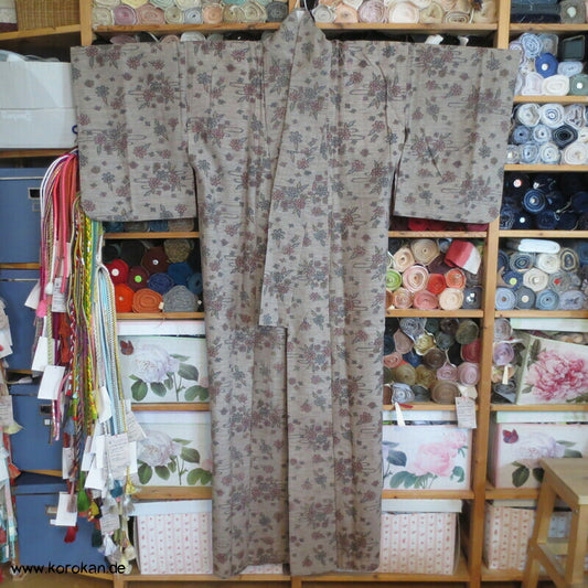 Druck Kasuri Blumen Hitoe - ungefütterter - Woll Kimono