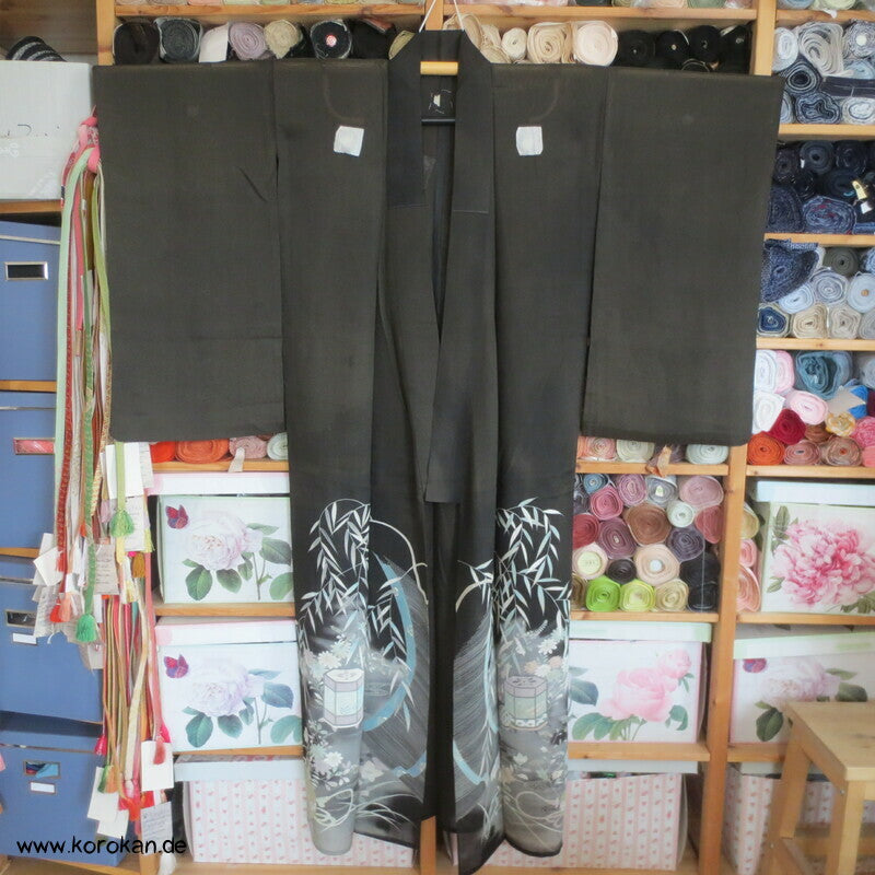 Kaioke Boxen, antiker Hitoe Tomesode Kimono, bestickt Seiden Rho Drehergewebe