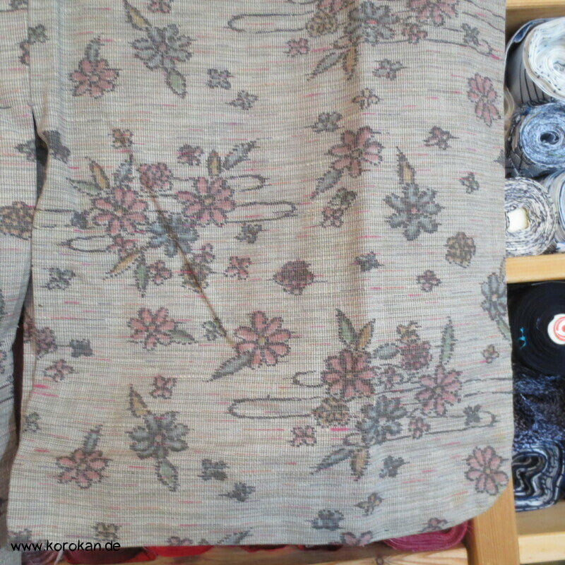 Druck Kasuri Blumen Hitoe - ungefütterter - Woll Kimono