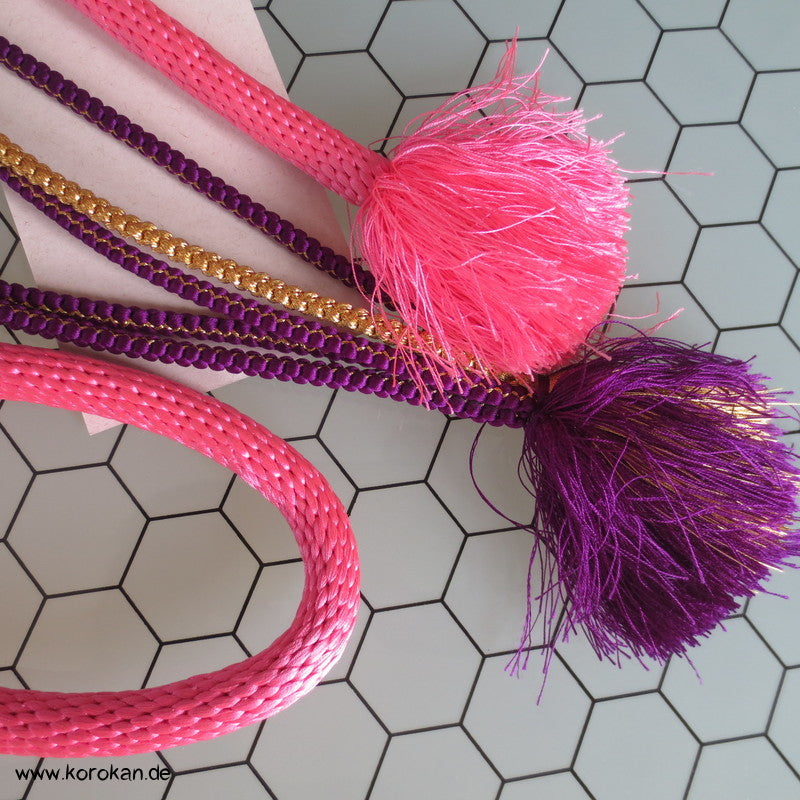 pink - lila Kordel Obijime, geteilt mit Gold