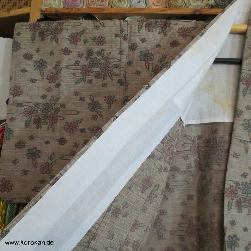 Druck Kasuri Blumen Hitoe - ungefütterter - Woll Kimono