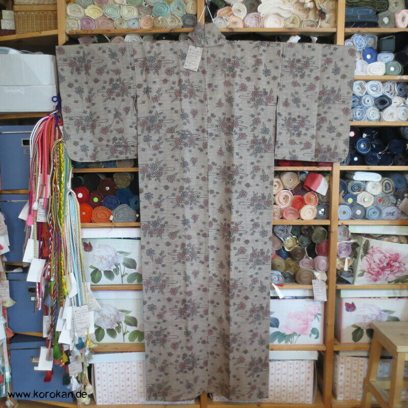Druck Kasuri Blumen Hitoe - ungefütterter - Woll Kimono