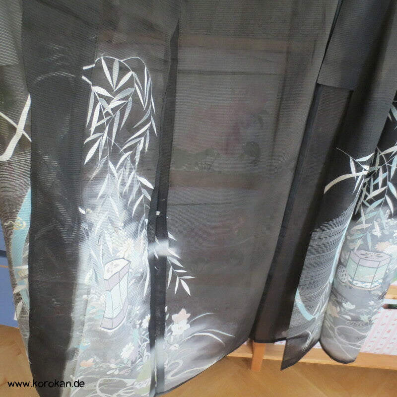 Kaioke Boxen, antiker Hitoe Tomesode Kimono, bestickt Seiden Rho Drehergewebe