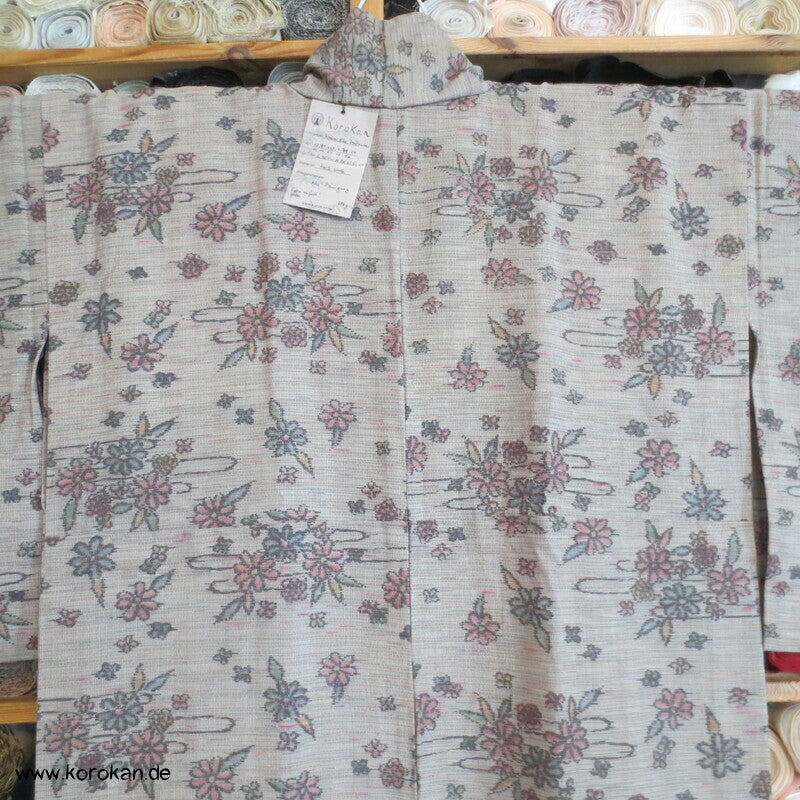 Druck Kasuri Blumen Hitoe - ungefütterter - Woll Kimono