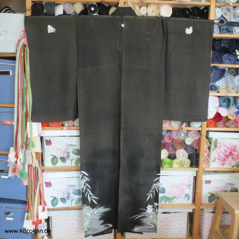 Kaioke Boxen, antiker Hitoe Tomesode Kimono, bestickt Seiden Rho Drehergewebe