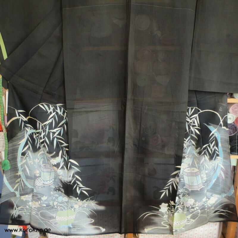 Kaioke Boxen, antiker Hitoe Tomesode Kimono, bestickt Seiden Rho Drehergewebe