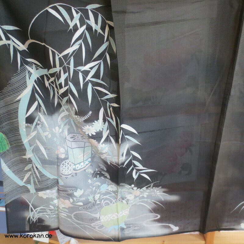 Kaioke Boxen, antiker Hitoe Tomesode Kimono, bestickt Seiden Rho Drehergewebe