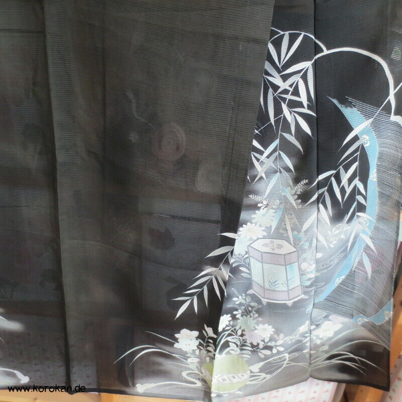 Kaioke Boxen, antiker Hitoe Tomesode Kimono, bestickt Seiden Rho Drehergewebe