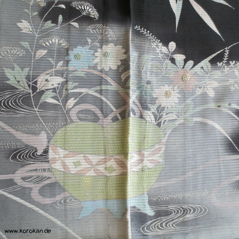 Kaioke Boxen, antiker Hitoe Tomesode Kimono, bestickt Seiden Rho Drehergewebe