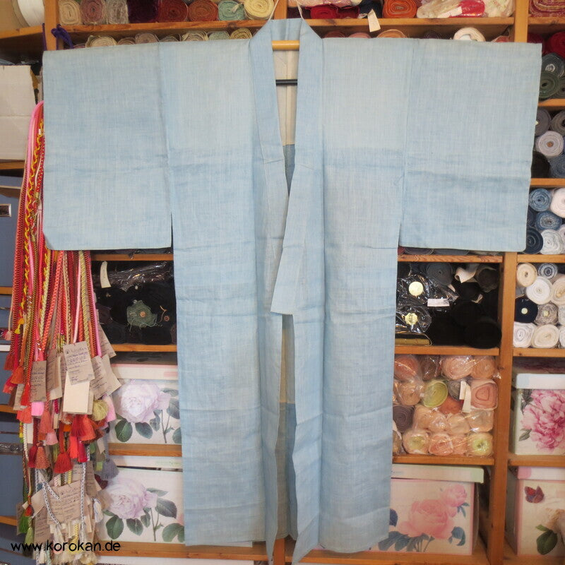 hellblauer 3 Mon Hanf Hitoe ungefütterter Kimono