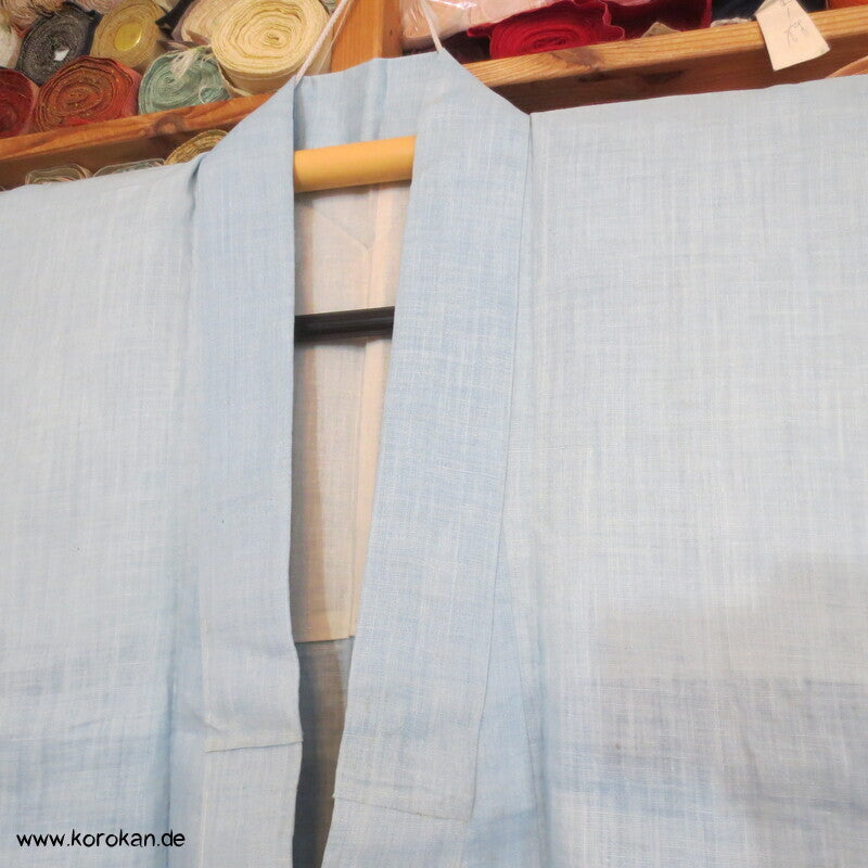 hellblauer 3 Mon Hanf Hitoe ungefütterter Kimono